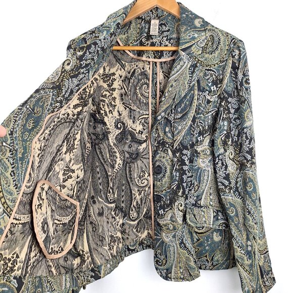 Sunset Cove Paisley Tapestry Blazer Size 14. Blue Black Gold Threads Floral - Picture 11 of 14